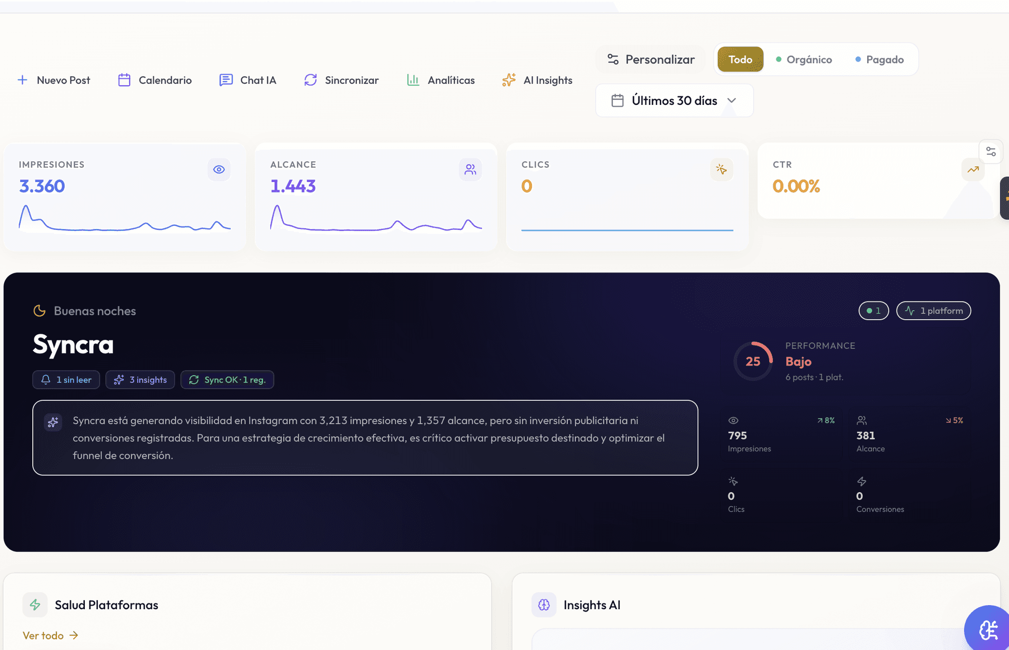 Syncra SSOT — Dashboard analytics con IA